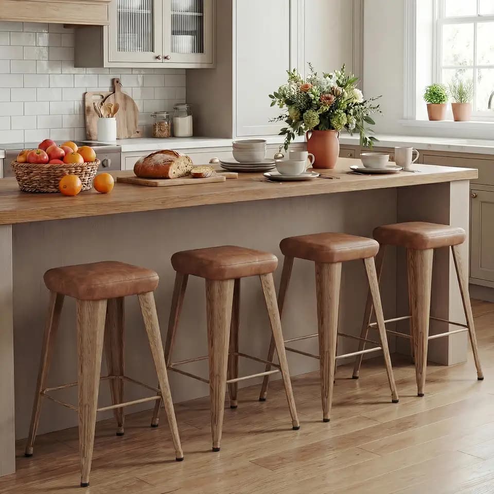 Yongchuang Backless Bar Stools Set of 4, 26" Walnut Brown Metal Barstools