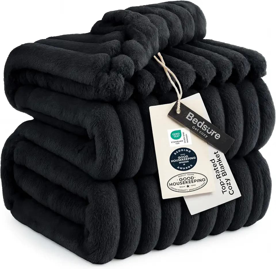 Bedsure Soft Full Size Fleece Blankets for Bed Black 84"x90"