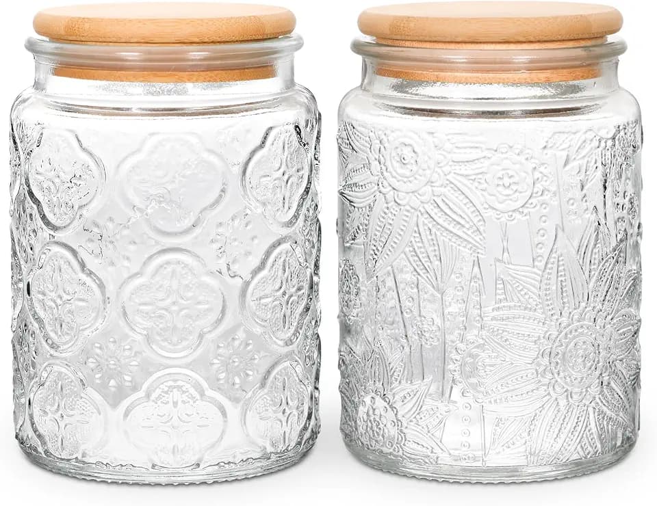 Vintage Glass Jar with Lid, 24oz Food Storage Containers Mason Jars, 2 Pack