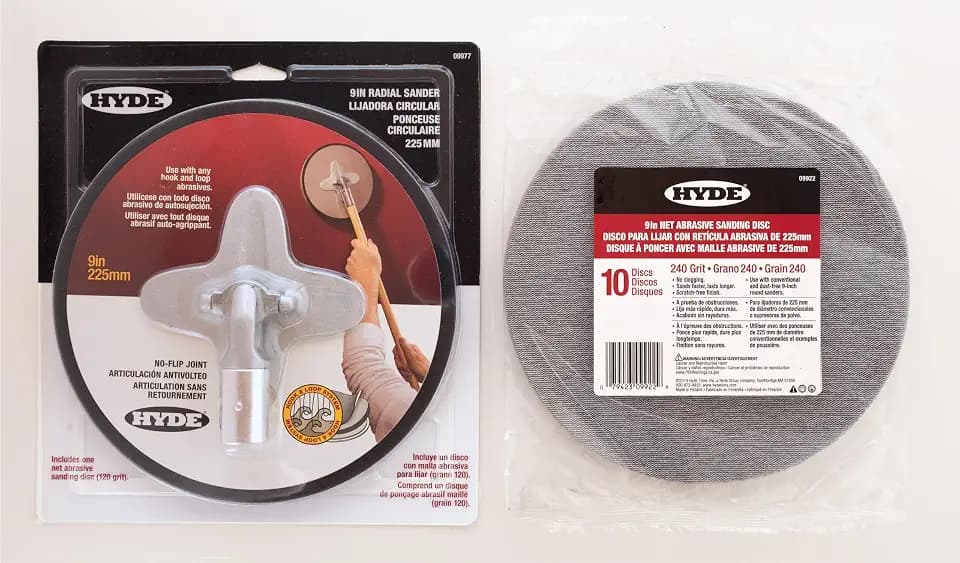 Hyde 09803 9-Inch Radial Sander Kit, Includes (1) 120-Grit Sanding Sheet + (10) 240-Grit Sanding Discs – Drywall Sanding Tool with Pivoting Head