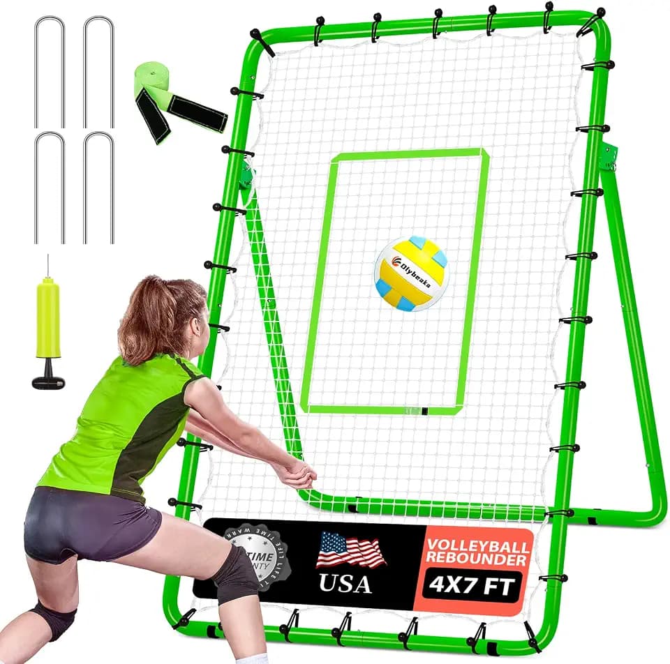6-Angle Adjustable Volleyball Rebounder Net 7x4 ft for Multi Sports