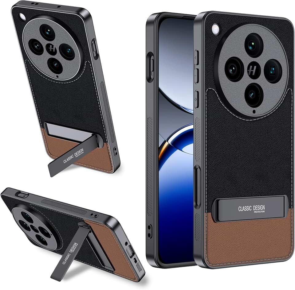 Lemxiee Case für Oppo Find X8 Pro Handyhülle mit Klappbarer Bügel & Anti-Fingerabdruck & rutschfest Flexibles Silikon + PU Leder Cover für Oppo Find X8 Pro hülle
