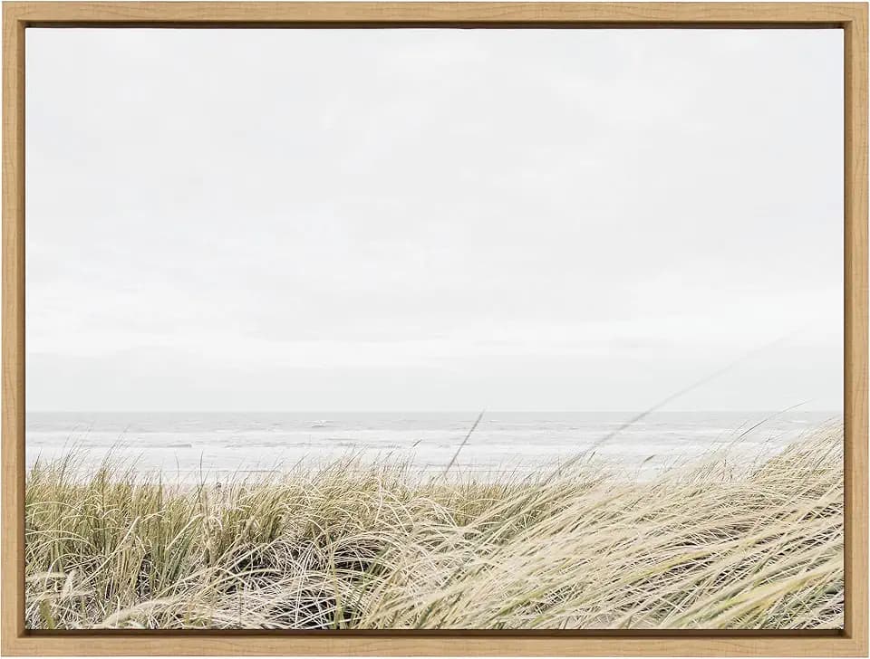 Kate and Laurel Sylvie East Beach Framed Canvas Wall Art by Amy Peterson Art Studio, 18x24 Natural, Chic Coastal Art for Wall