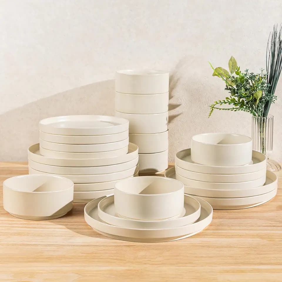TheTerra Ceramic Dinnerware Set for 8, 24-Piece Plates and Bowls Set