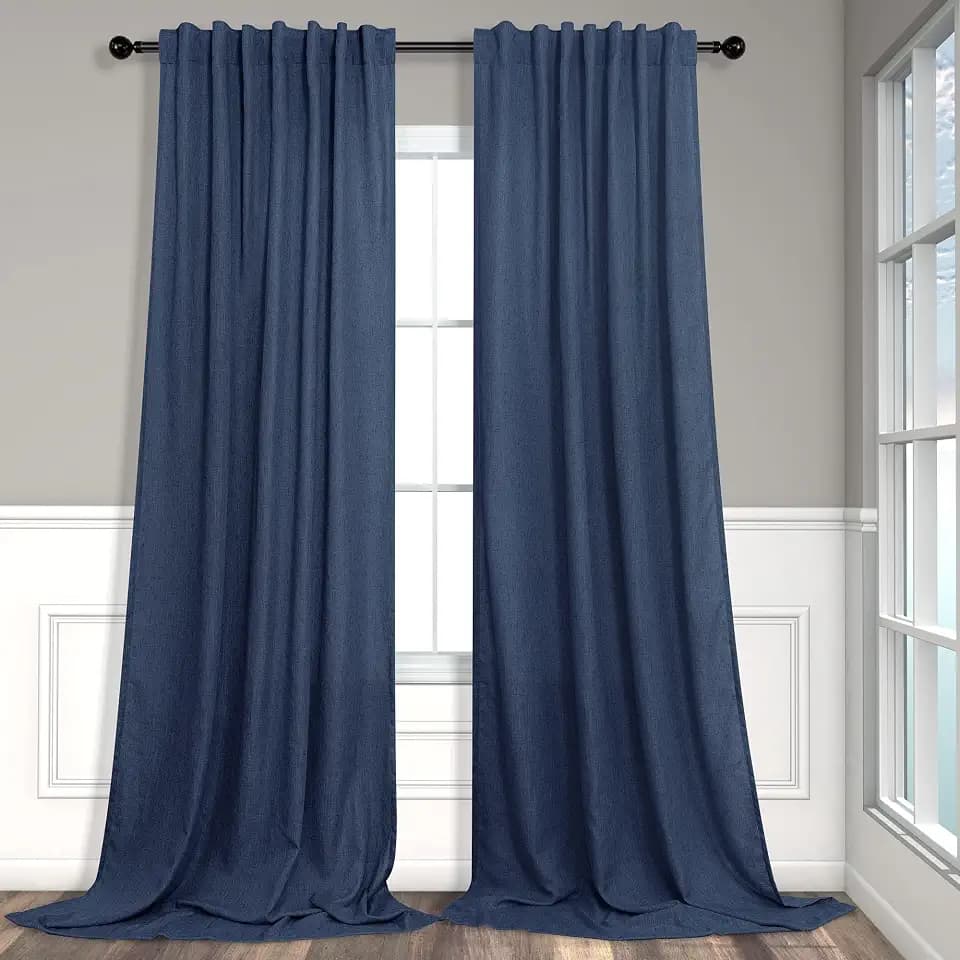Navy Curtains 108 Inches Long for Living Room 2 Panels Set Back Tab Pocket Light Reducing Semi Transparent Soft Linen Airy Flowy Dark Blue Sheer Curtain for Dining Room Large Windows Sliding 9 FT Tall