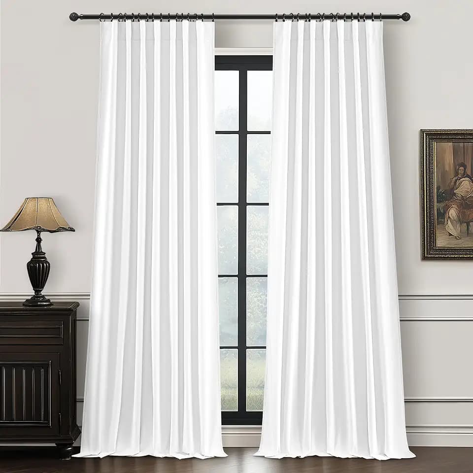 100% Blackout Curtains 92 Inch Long for Living Room 2 Panels Set, Room Darkening Energy Saving Curtain Window Coverings Elegant Flax Linen Hook Belt Pleated Drapes Aesthetic Bedroom(W50"xL92",White)