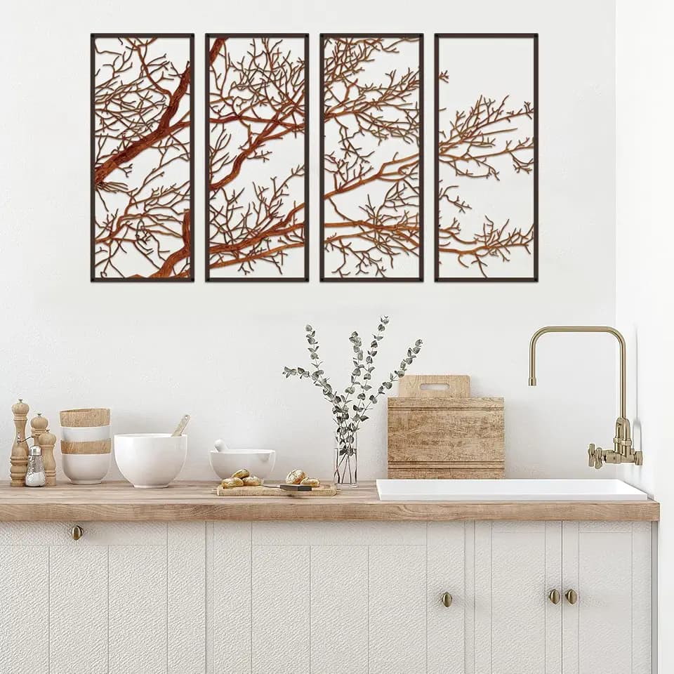 ESTART 4 Pieces Tree of Life Metal Wall Decor, Tree Branch Metal Wall Art