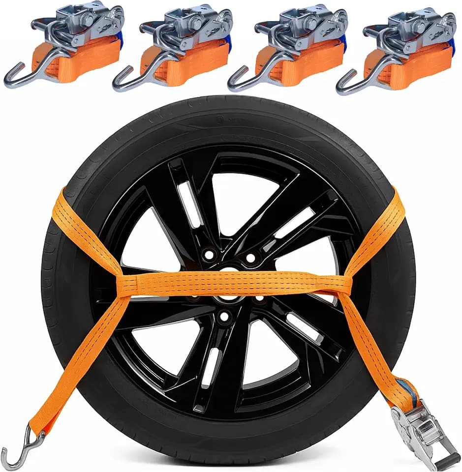 INTAKO Spanngurte für Autotransport 4er-Set – 2,9 m, 2000 kg – TÜV/GS geprüft – Radspanngurte für Auto, PKW & Trailer