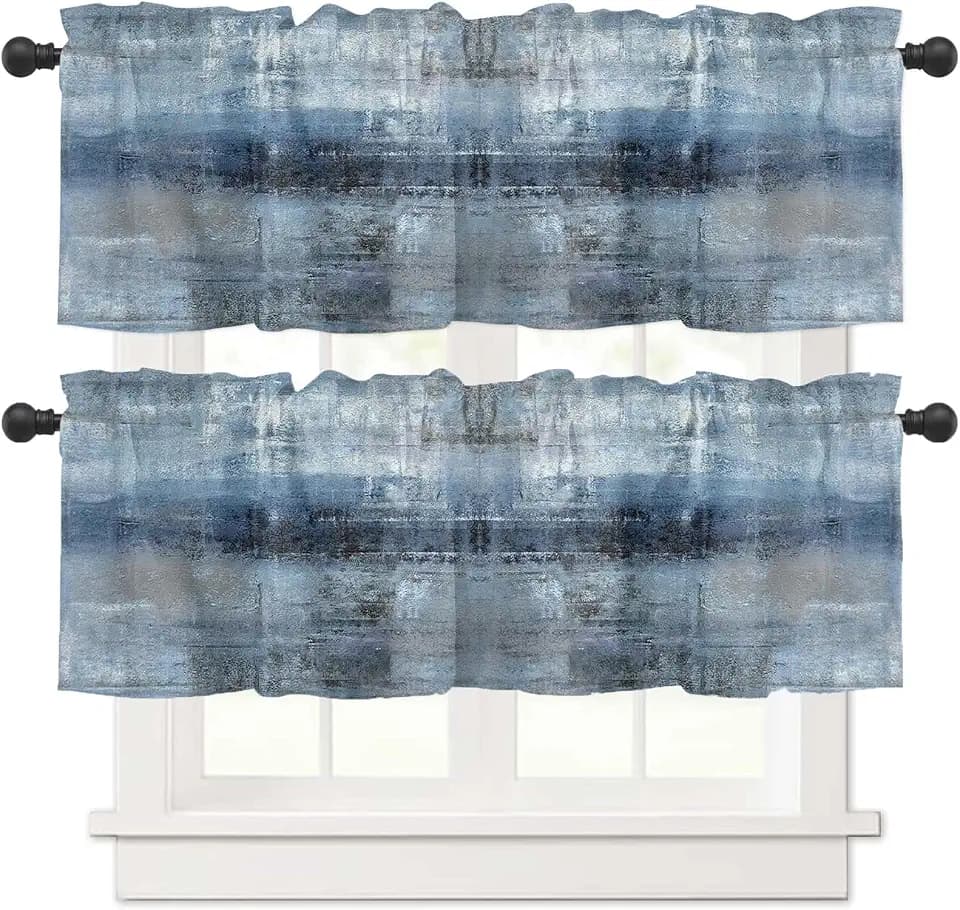 2 Pack Navy Blue Window Valances, Abstract Art Valances for Windows Treatment, Farmhouse Rod Pocket Decorative Curtain Valance for Bathroom Bedroom Living Room, 54 X 18 in Blue, 2 Panel