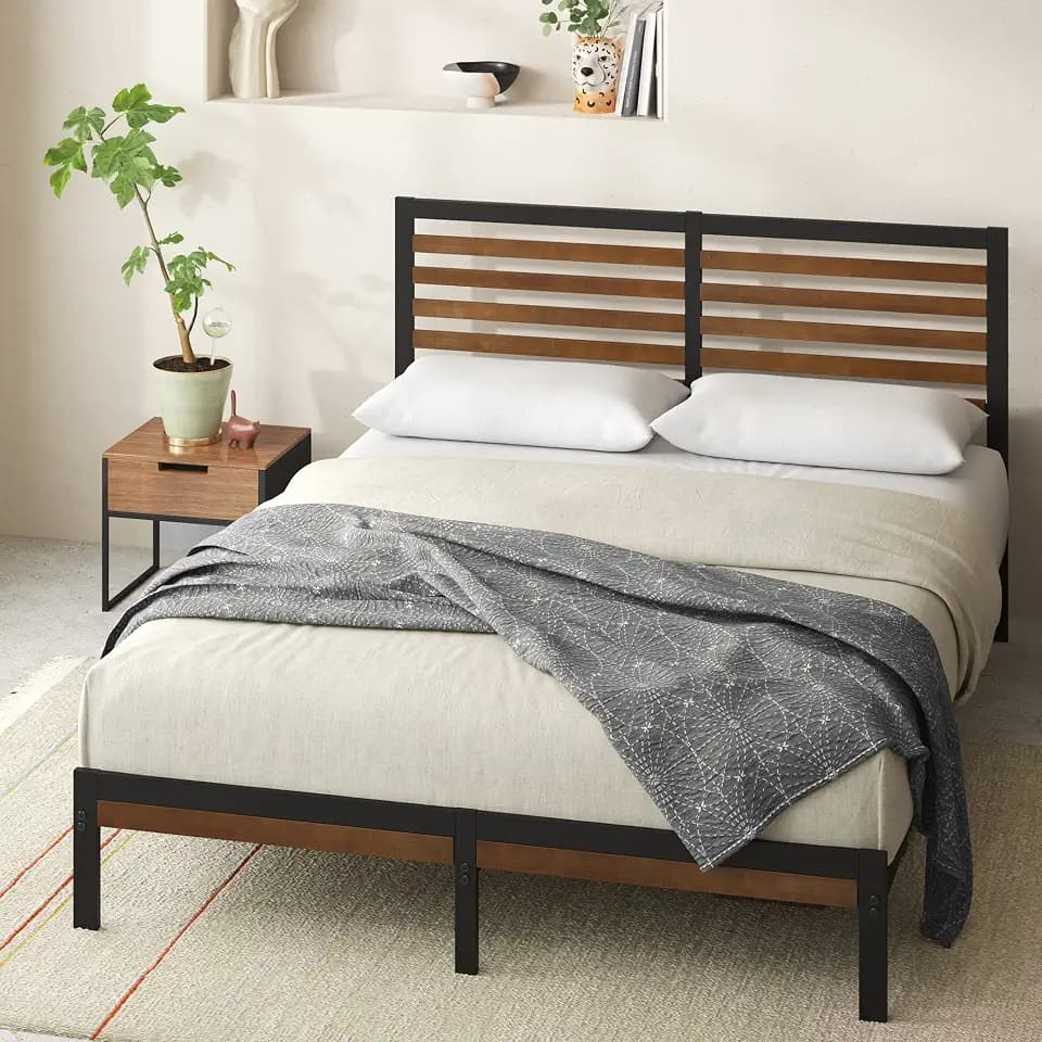 Zinus Kai Bamboo and Metal Platform Bed Frame, Sturdy Steel Frame, Full