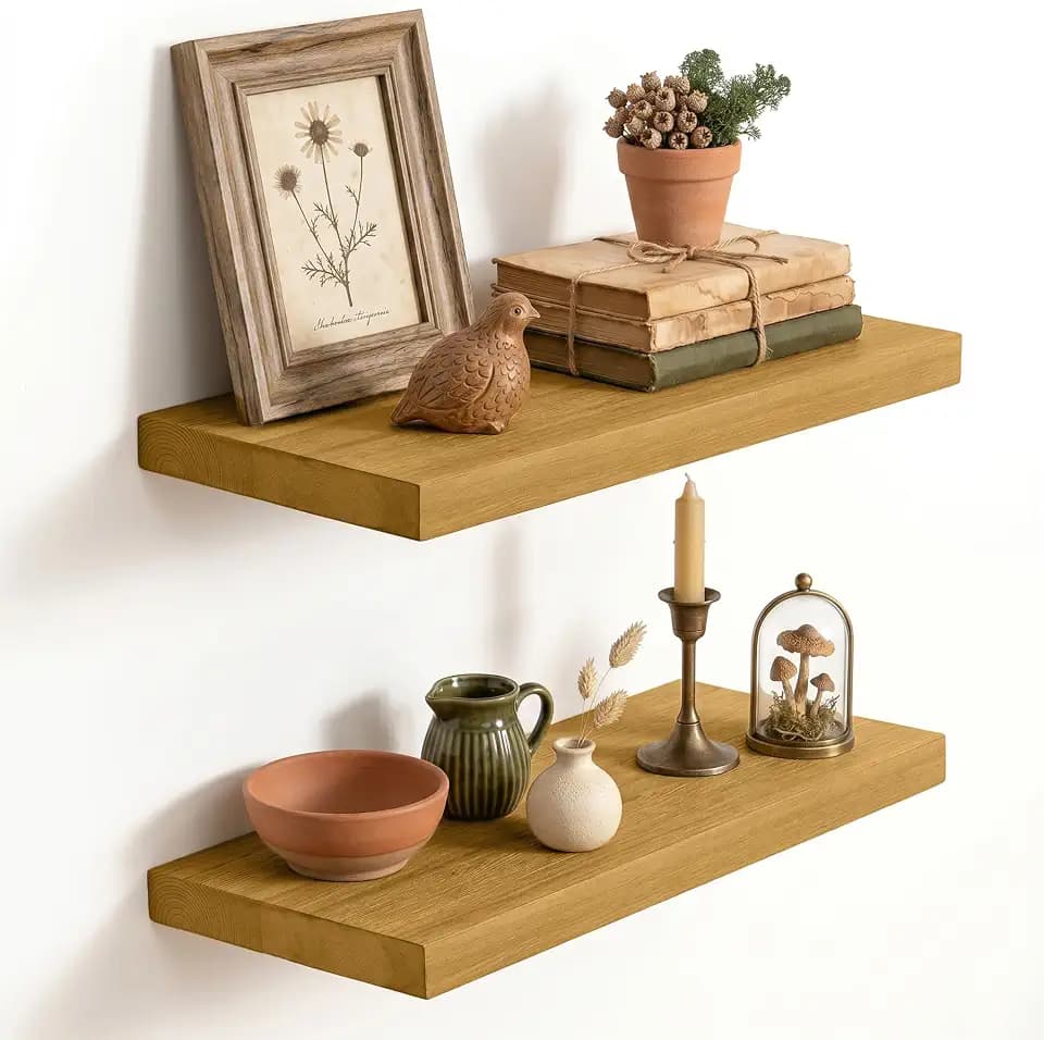 Solid Wood Floating Shelves for Wall 20 inch,Natural Wooden Shelf Set of 2
