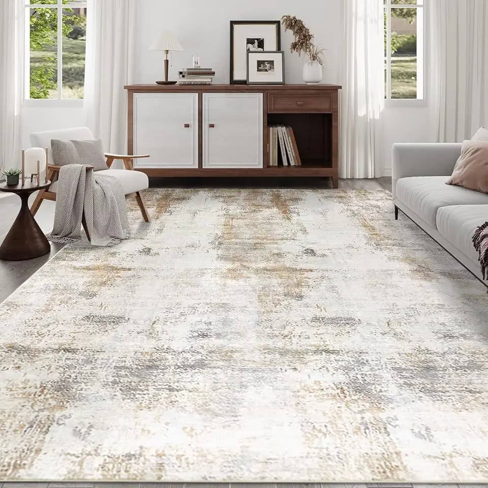 famibay Area Rugs 9x12 Living Room Clearance Neutral Large Area Rug Low Pile Soft Throw Rugs for Living Room Rubber Backed Modern Area Rug for Under Queen Size Bed Dining Room(Beige/Camel)