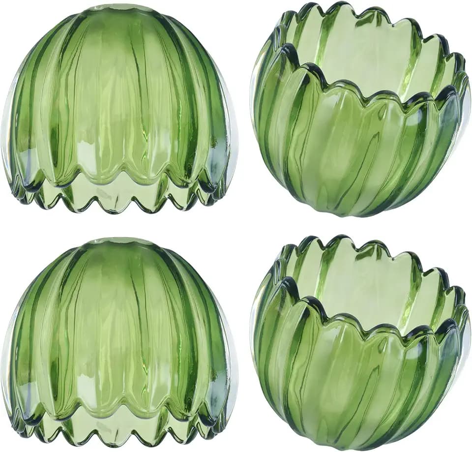 Glass Green Tulip Lamp Shade Small Flower Art Blown Lampshades,1.58lb,1.65" Top x 5.5" Diameter x 3.9" Height,Replacement Mini Lamp Shades for Floor Lamp Table Wall Lamp Chandelier Island Decor 4 Pack