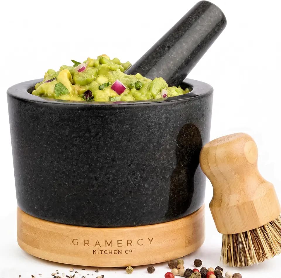 Gramercy Granite Mortar and Pestle Set, Stone Grinder Bowl with Bamboo Base