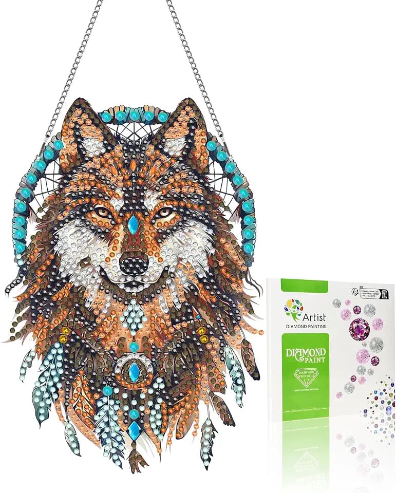 VAIIEYO Wolf Diamond Art Hanging Ornament, Animal Pearl Art Kits for Adults