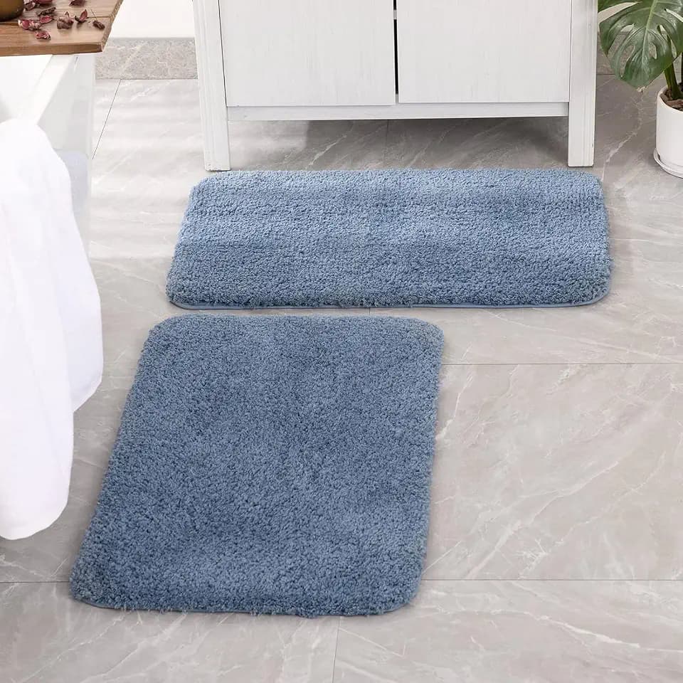 MIULEE Dusty Blue Bathroom Rugs Set 2 Piece Small Soft Bath Mats 16x24 Inch