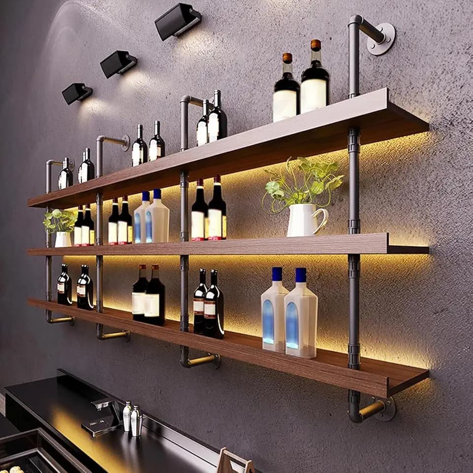 39.7in Solid Wood Wine Rack Wall Mounted with LED Light