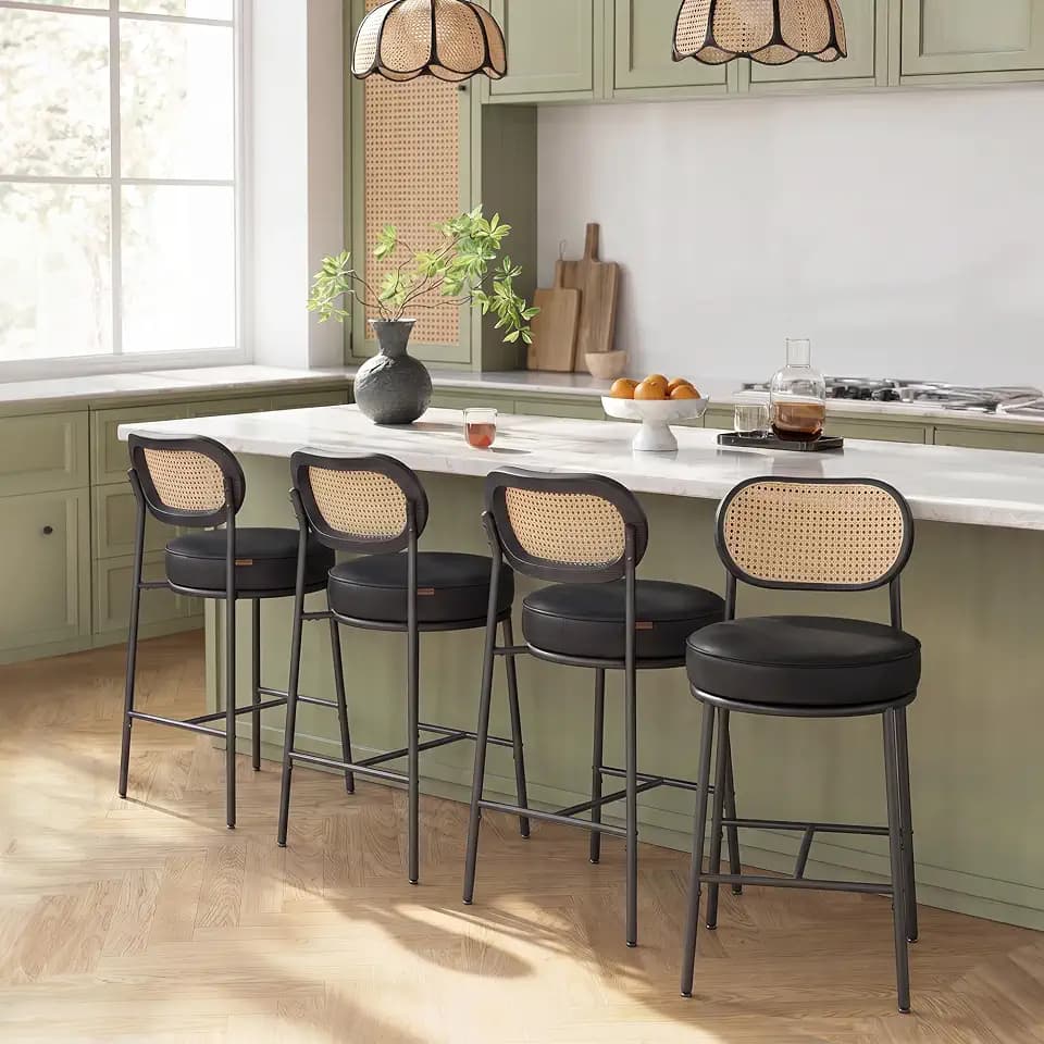 VASAGLE Bar Stools Set of 4, Counter Height, PE Rattan Back