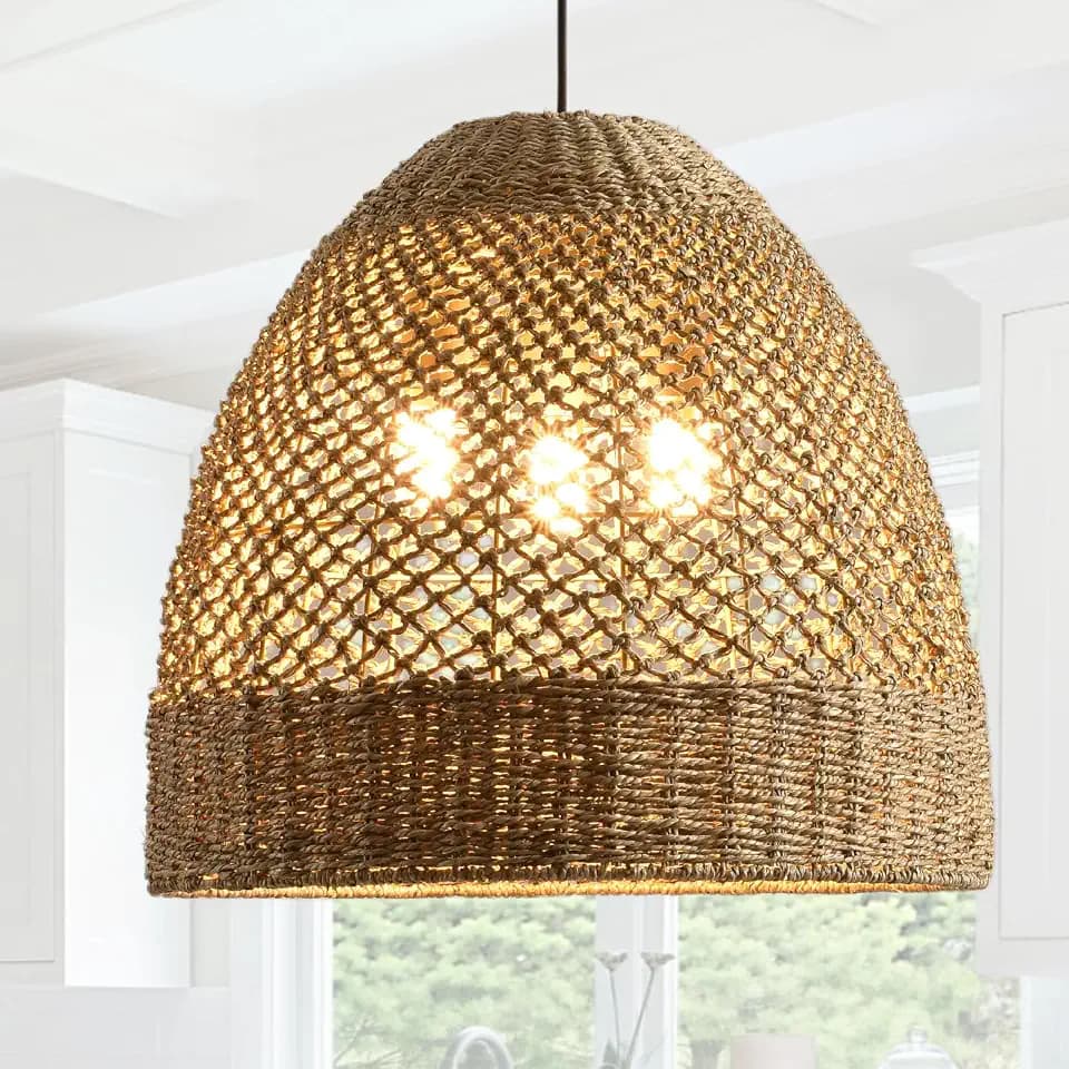 18.9in Woven Large Rattan Chandelier Wicker Pendant Light Fixture