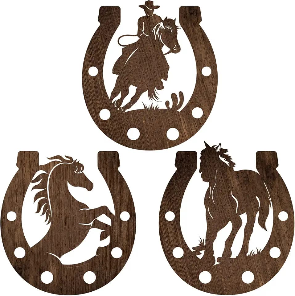 Junkin 3 Pcs Horseshoe Wall Art Decor, Wooden Western Wall Decor for Home