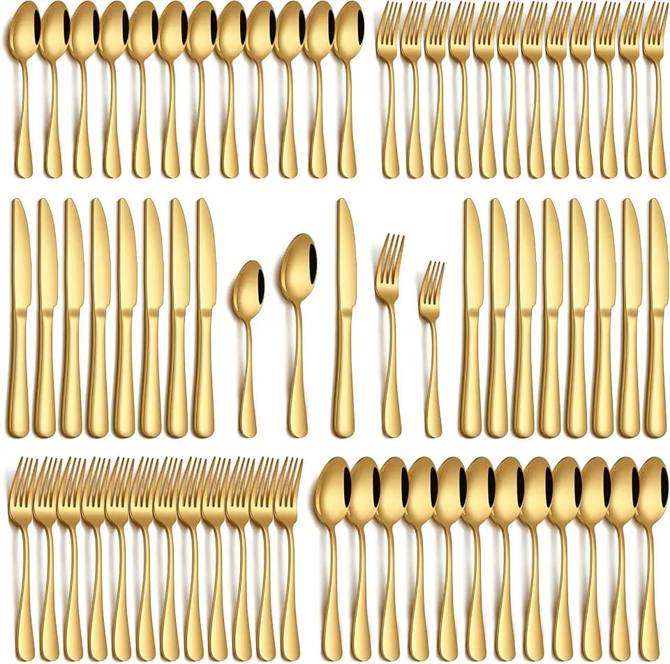 PHILIPALA 60 Piece Gold Silverware Set, Stainless Steel Flatware Set for 12 Food Grade Novelty Flatware Cutlery Utensil Set Include Knife Fork Spoon Mirror Polished Dishwasher Safe