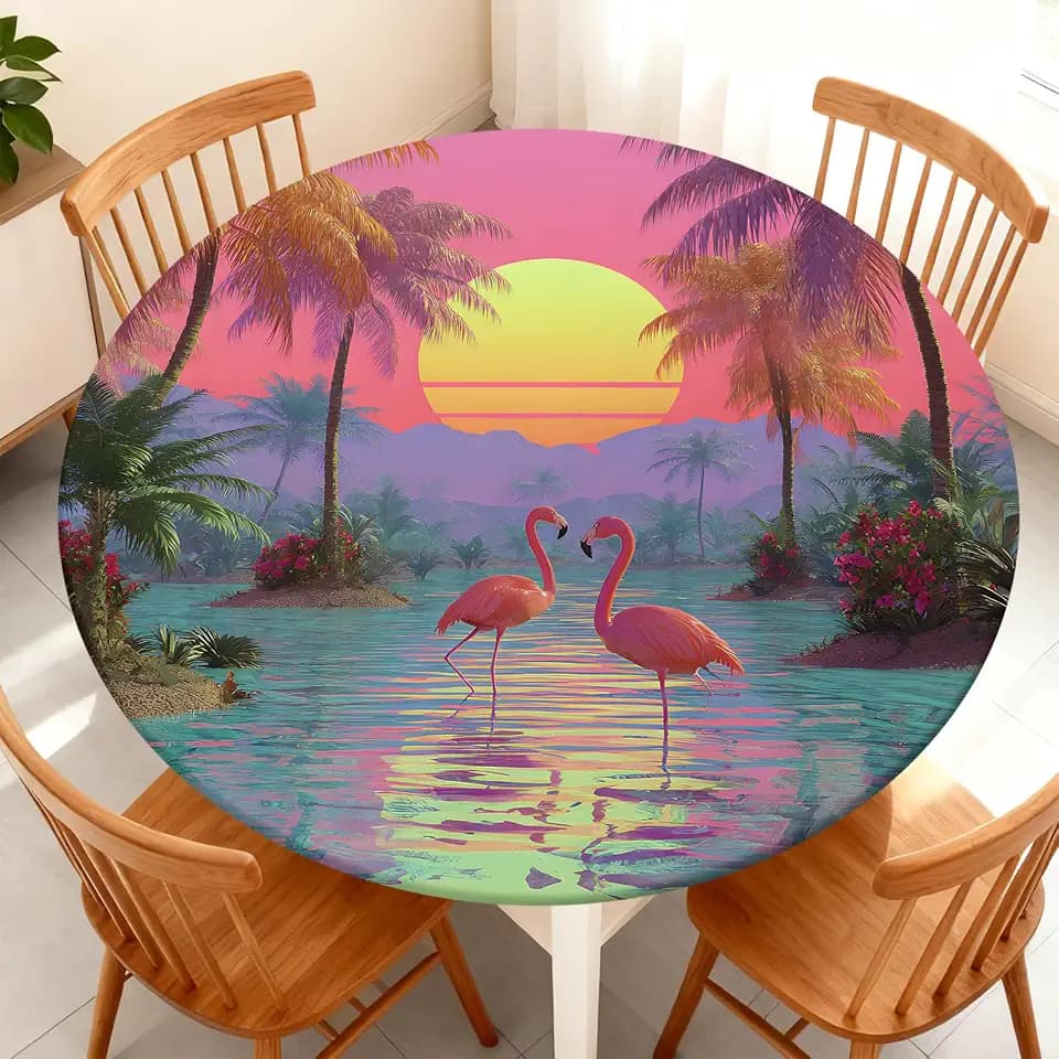 Round Fitted Tablecloth with Elastic Edge Fits 32"-36" Round Tables