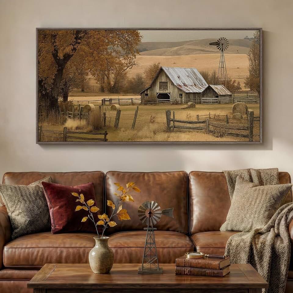 Cuspin Large Farmhouse Autumn Landscape Wall Art for Living Room, 60x30 In
