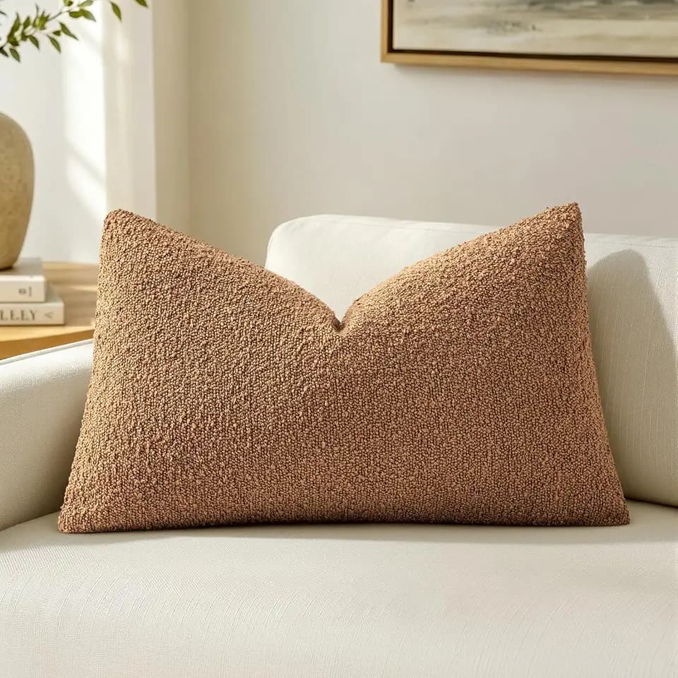 MIULEE Textured Boucle Lumbar Pillow Cover for Bed 14x20 Brown