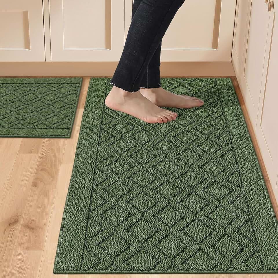 COSY HOMEER 48x20Inch/30X20Inch Kitchen Rug Mats,Green