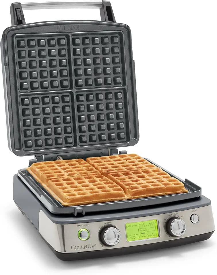 GreenPan Elite 4-Square Waffle Maker, Ceramic Nonstick Plates, Graphite