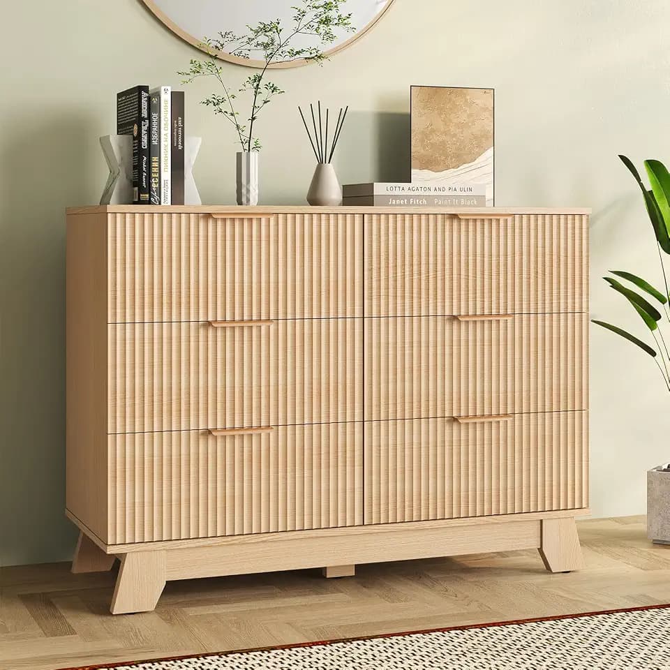 6 Drawer Dresser for Bedroom, Fluted 39.4" Wide Chest of Drawers