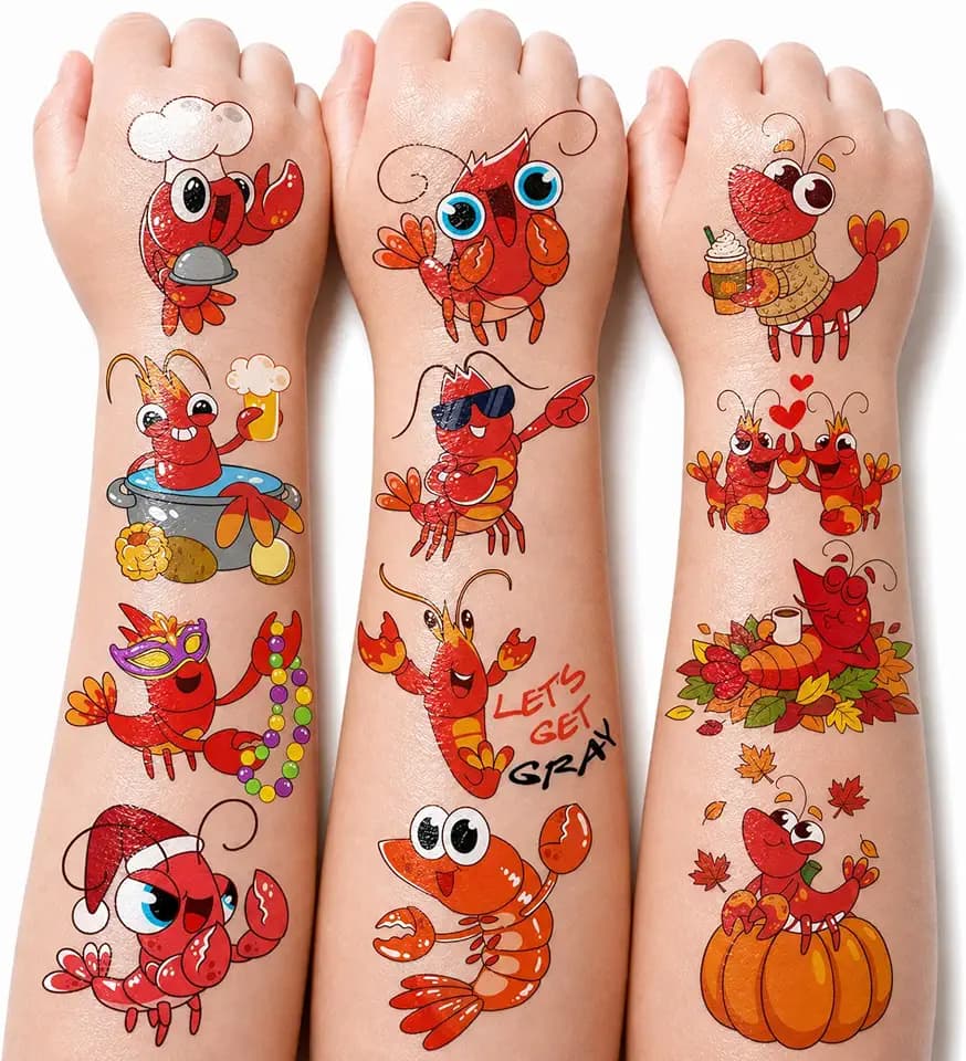 120 PCS Crawfish Boil Pre-Cut Temporary Tattoos for Kids |