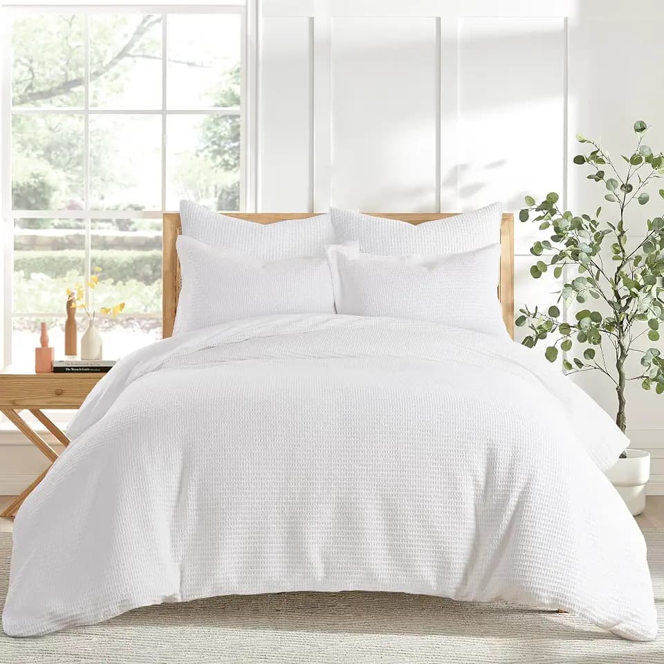 Levtex Home Cloud Waffle King/Cal King Comforter Set (106x94in) with 2 Pillow Shams (36x20in) - Solid Waffle Cotton Texture - Bright White - Cotton King Size Comforter Set - Soft, Pre-Washed