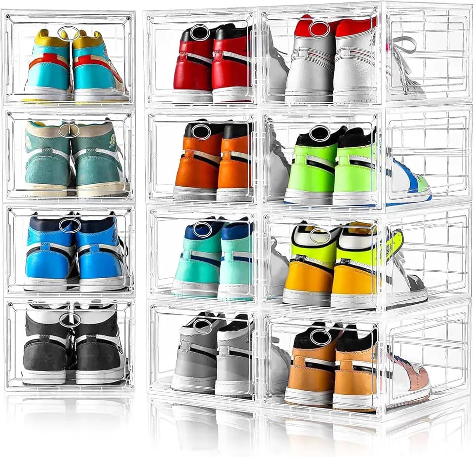 12 Pack Clear Shoe Storage, Stackable Shoe Organizer, Shoe Boxes for Closet