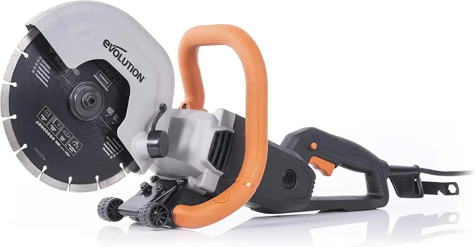 Evolution R230DCT | 9 in. Electric Concrete Saw | Diamond Masonry Blade Included | 15A Motor | 3-1/2" Cut Depth | No Gas, No Fumes | Circular Saw / Disc Cutter / Cut-Off Saw | Brick & Concrete
