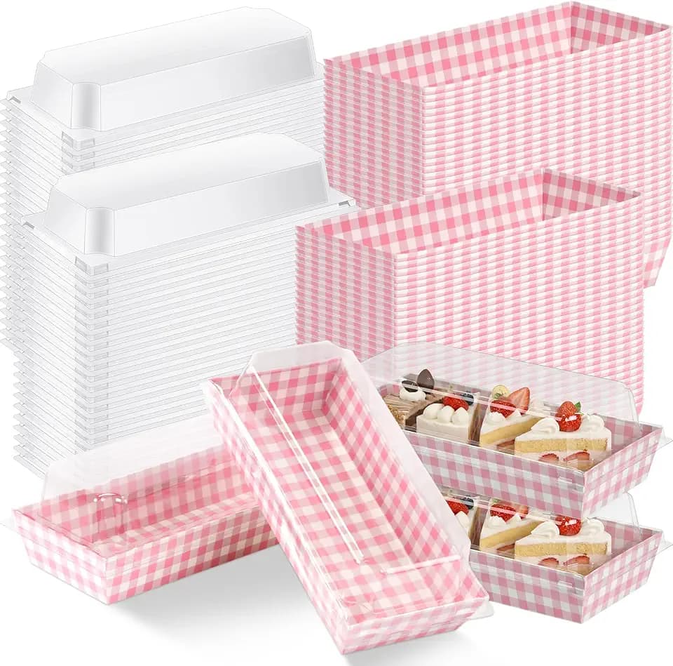 Bokon 50 Pack Pink Gingham Treat Boxes with Clear Lids, Cookie Favor Boxes