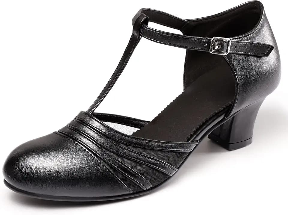 ARCLIBER Women Ballroom Latin Shoes 1.55" Leather Pumps Ankle Strap