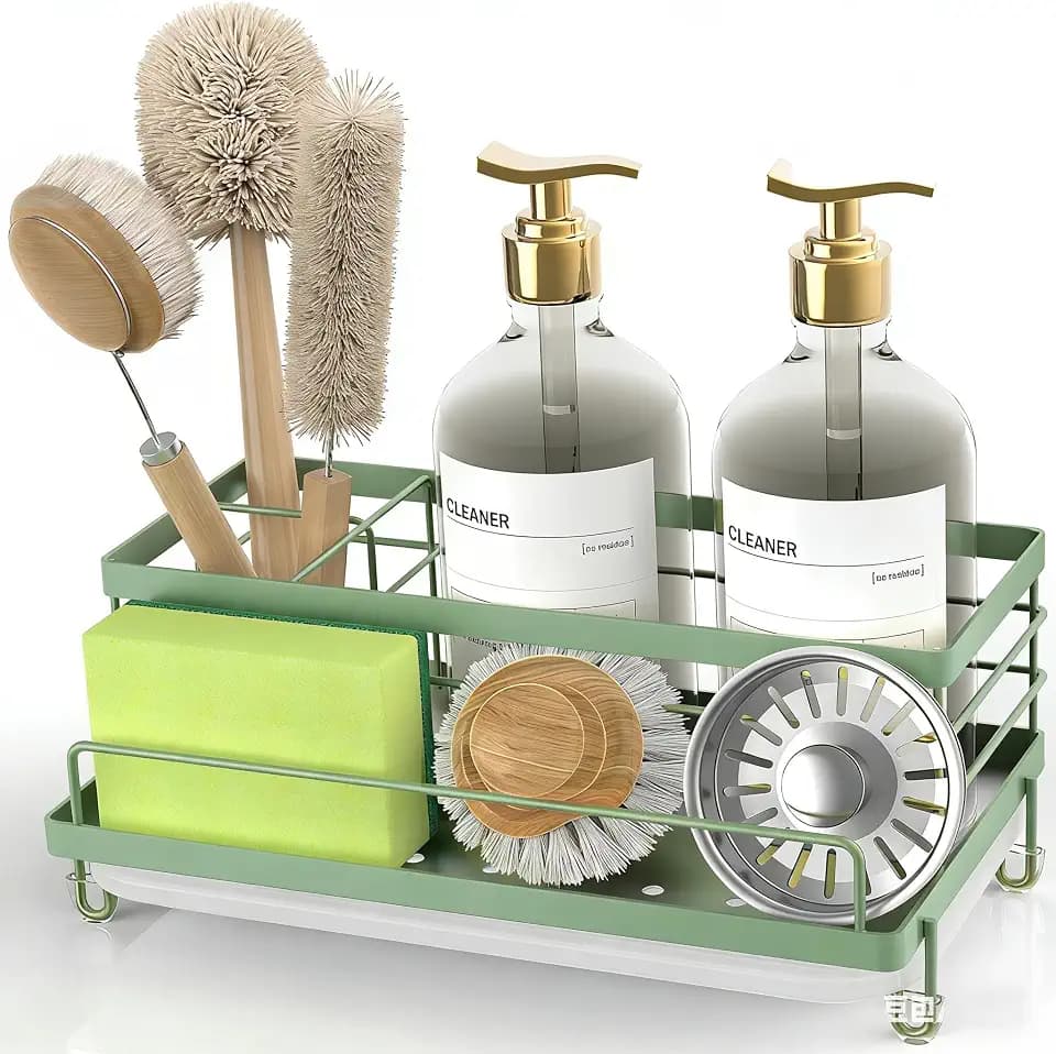 Cisily Sponge Holder for Kitchen, Sink Caddy Organizer, Kitchen Sink Accessories with Drip Tray, Rustproof and Non-slip Kitchen Sink Sponge Holder (Sage Green)