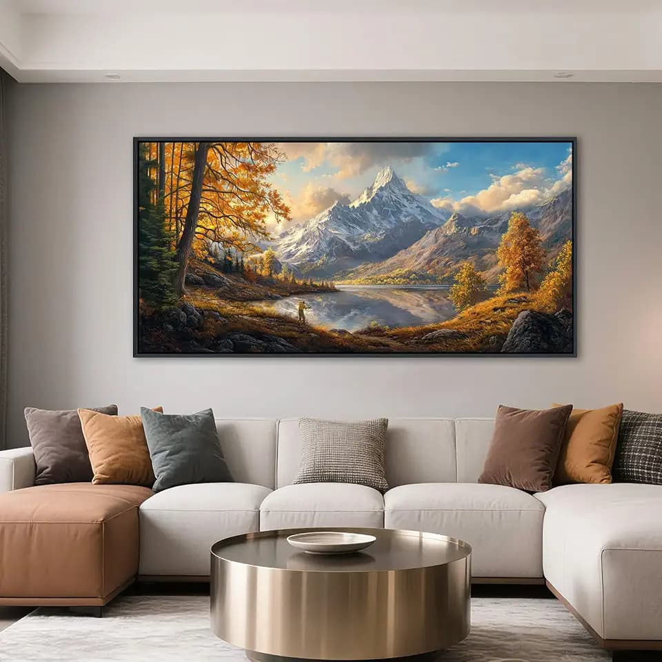 YCPRIMER Mountain Wall Art Brown Landscape Open Country Picture Nature Rural Scenery Painting Modern Artwork Lakes for Living Room Bedroom Dinning Room Home Office Wall Decor 20x40 inches