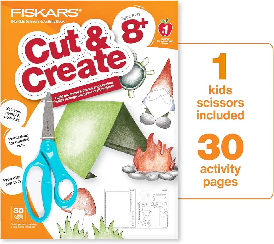 Fiskars Kids Activity Book with 6" Big Kids Scissors, For Ages 8+
