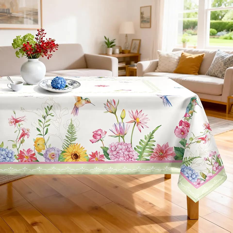 Summer Tablecloth 60 x 104 Inch Rectangular, Hummingbird Print