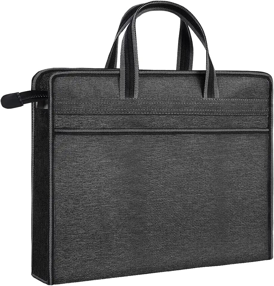 Oxford Zippered Document Bag with Handle File Tote Bag Pouch for Carrying Paper Files Books Filing Folder 1 Pack (H-Black)