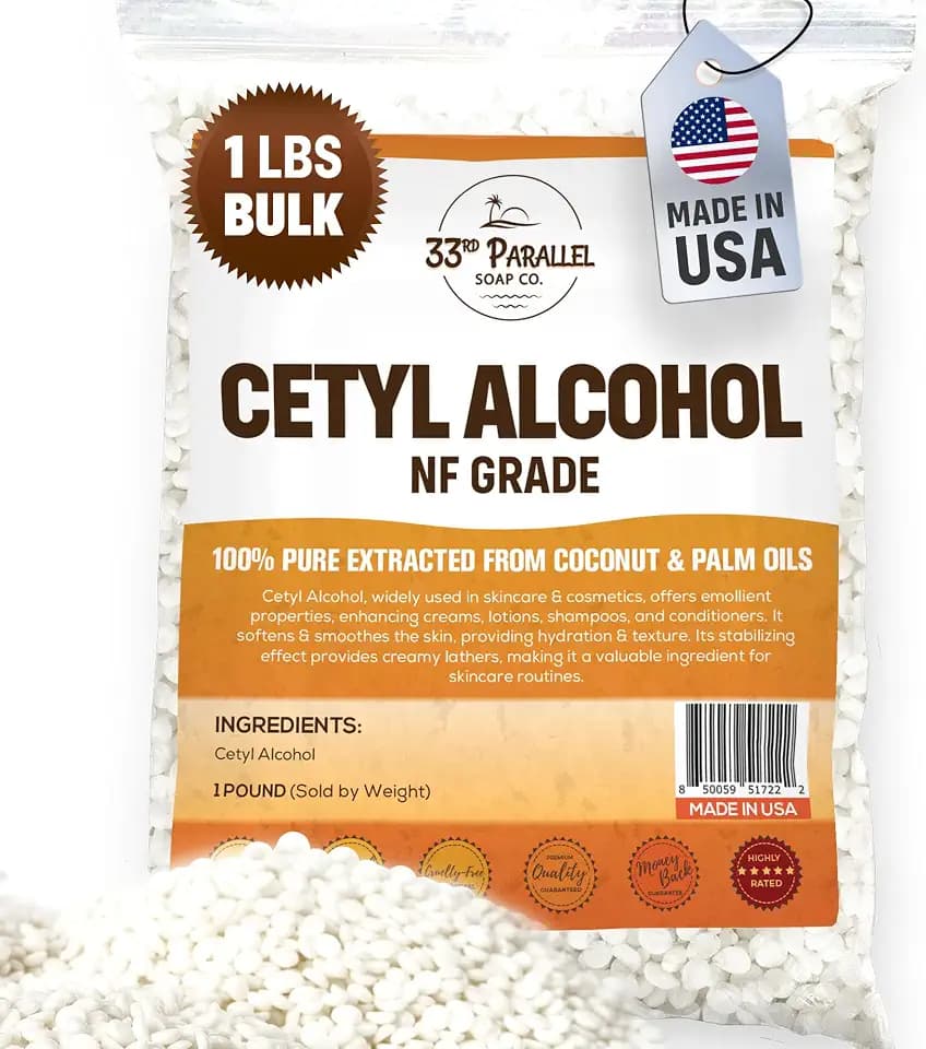 Cetyl Alcohol NF Grade (1 lbs / 16 oz) 100% Pure Extracted from Coconut & Palm Oils. Premium Granules Cetyl Alcohol for Lotion Making, Creams, Scrubs, Shampoos, Conditioners, Moisturizers | 1 Pound