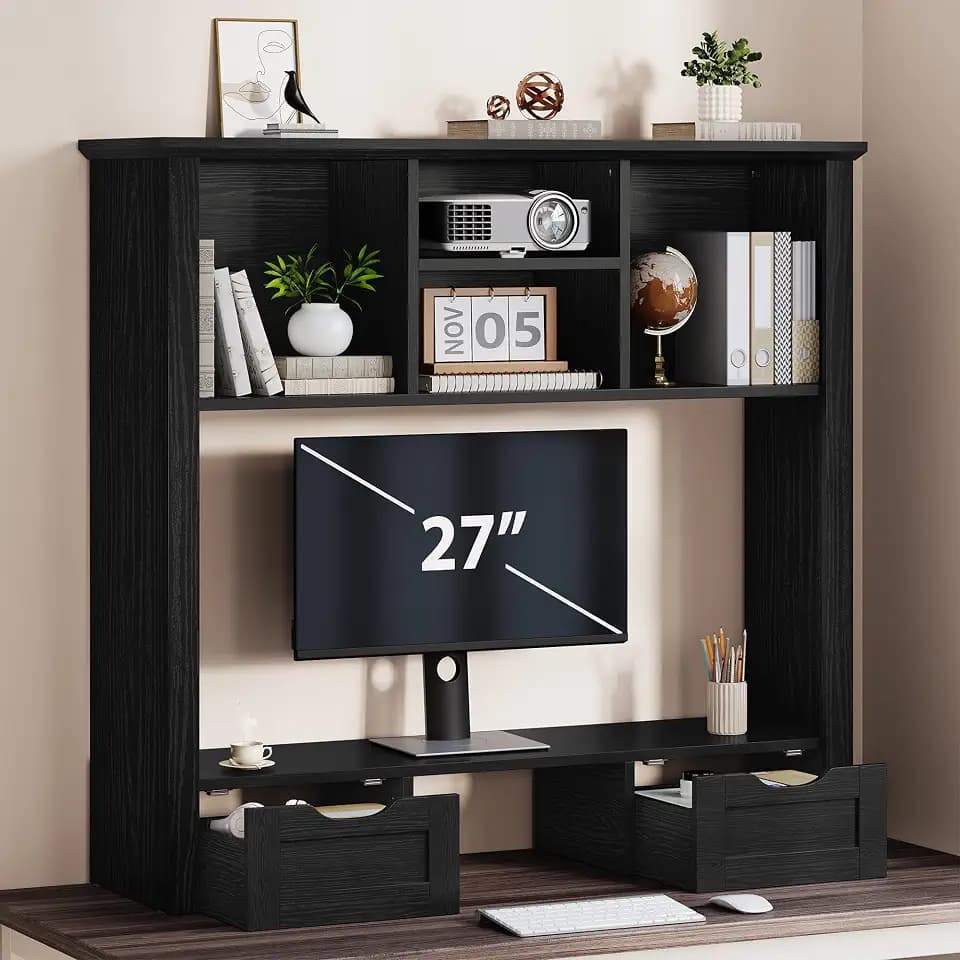 Desk Shelf with Computer Monitor Stand, 37.4''W Desktop Bookshelf