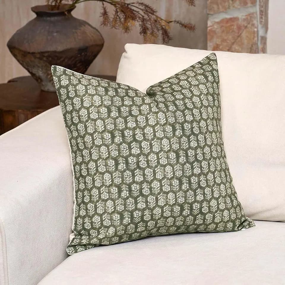 DOMVITUS 18x18 Pillow Cover, Floral Pillow Covers, Couch Pillows for Living Room, Decorative Farmhouse Accent Print Throw Pillow Covers, 1PC, Olive Green