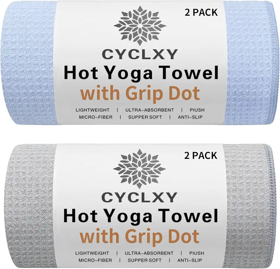 2 Pack Hot Yoga Towel with Grip Dot,Stickyfiber Yoga Mat Towels Non Slip for Hot Yoga,Absorbent Microfiber Sweat Anti-Slip Cover,Bikram,Pilates,Exercise