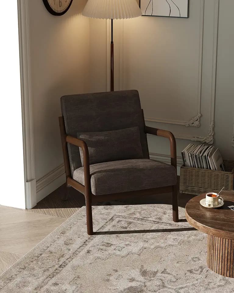 Garvee Mid Century Accent Chair, Upholstered Armchair with Lumbar Pillow