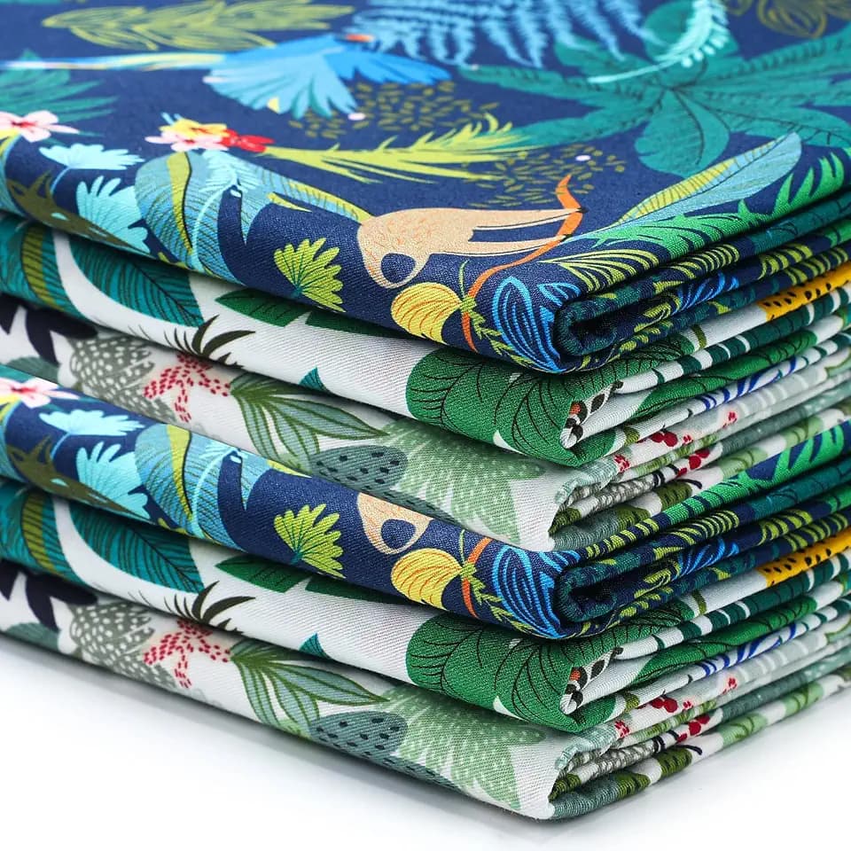 Boao 3 Pcs Floral Cotton Fabric Rose Print for Quilting, Rainforest Style