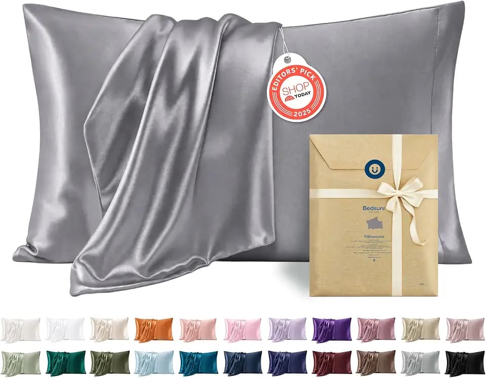 Bedsure Satin Pillowcases King Set of 2, Silky Pillow Cases, Dark Grey