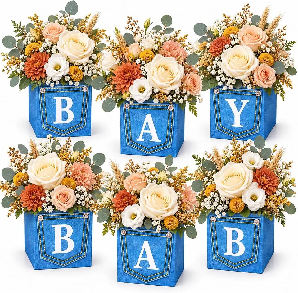 6 Pcs Blue Jean Baby Shower Box Decoration Denim Gender Reveal Centerpiece
